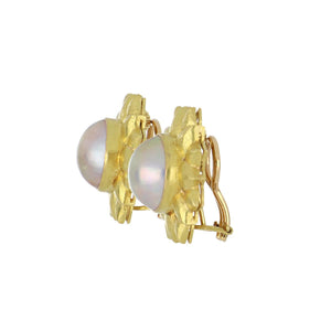 Estate Elizabeth Locke 18K Gold Pinkish Silver Mabé Pearl Starburst Earrings