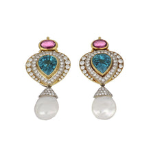 Load image into Gallery viewer, Important Estate Elizabeth Gage 18K Gold Indicolite and Rubellite Tourmaline and Diamond Earrings with Detachable Baroque Pearls
