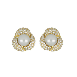 Vintage 1990s 18K Yellow Gold South Sea Pearl and Diamond Earrings