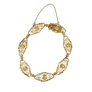 Antique French Art Nouveau 18K Gold Floral Navette Link Bracelet