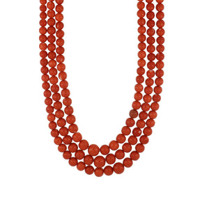 Estate 14K Gold Triple Strand Natural Coral Bead Necklace with Lapis C –  Tenenbaum Jewelers