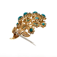 Load image into Gallery viewer, Estate David Webb 18K Gold Turquoise and Diamond Brooch
