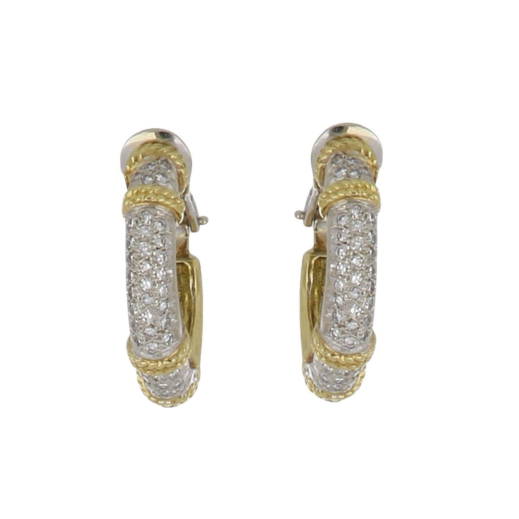 Vintage 1990s 18K Two-Tone Gold Loop Earrings with Pavé Diamonds