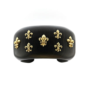 Estate Trianon 18K Gold Fleur-De-Lis Ebony Cuff Bracelet