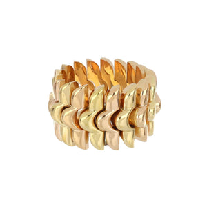 Important Retro 1940s Oversized 18K Two-Tone Gold Bracelet with Wide, Overlapping Scale Design