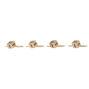 Estate 18K Gold Ruby and Diamond Cube Cufflinks with Four Studs