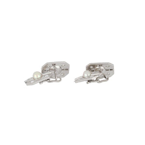 Art Deco Platinum Diamond and Cultured Pearl Cufflinks and Stud Set