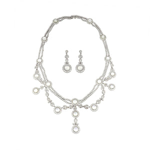 Estate Edwardian-Style Platinum Moonstone and Diamond Festoon Necklace with Earrings