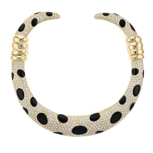 Estate 18K Gold Pavé Diamond and Onyx Demi-Parure