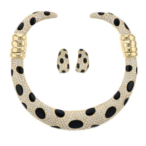 Estate 18K Gold Pavé Diamond and Onyx Demi-Parure