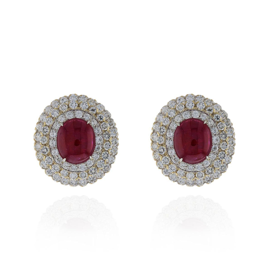 Estate David Webb 18K Gold and Platinum Ruby and Diamond Earrings