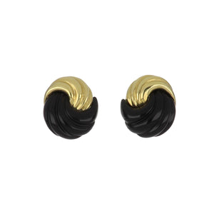 Vintage 1990s 18K Gold and Carved Onyx Earrings