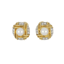 Load image into Gallery viewer, Estate Tiffany &amp; Co. Platinum and 18K Gold Cultured Pearl and Diamond Button Earrings
