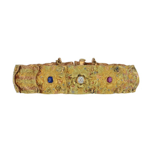 Important Antique Aesthetic Period 14K Tri-Color Gold  Repoussé Link Bracelet