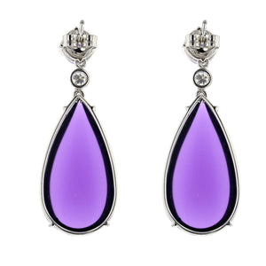 Estate French 18K White Gold Cabochon Amethyst Drop Earrings