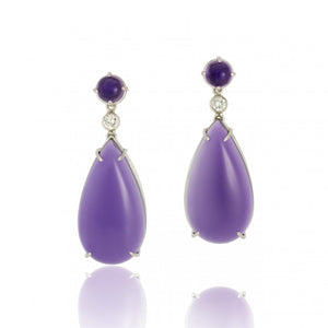 Estate French 18K White Gold Cabochon Amethyst Drop Earrings