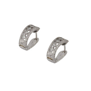 14K White Gold Openwork Diamond Huggie Earrings