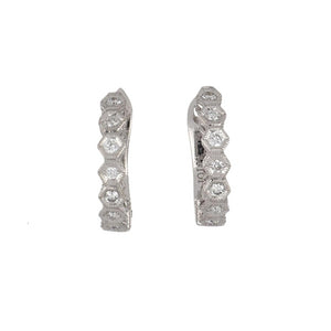 14K White Gold Hexagonal Diamond Huggie Earrings
