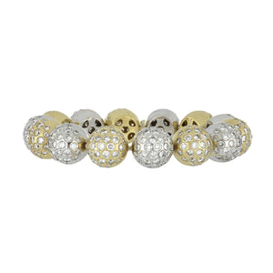 Estate 18K Two-Tone Gold Ball Link Bracelet with Diamonds