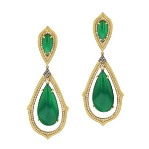 18K Gold and Green Chalcedony Dangle Earrings with Diamonds