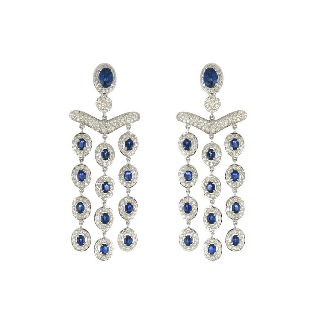 Estate 18K White Gold Sapphire and Diamond Fringe Earrings
