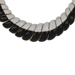 Vintage 1990s David Webb 18K Gold and Platinum Black Enamel Collar with Diamonds