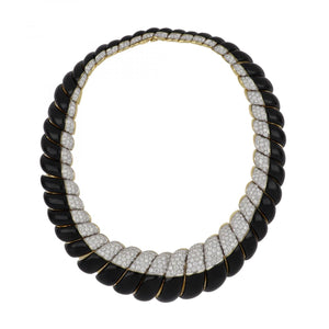 Vintage 1990s David Webb 18K Gold and Platinum Black Enamel Collar with Diamonds