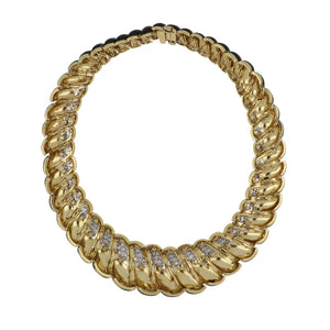 Vintage 1990s David Webb 18K Gold and Platinum Black Enamel Collar with Diamonds