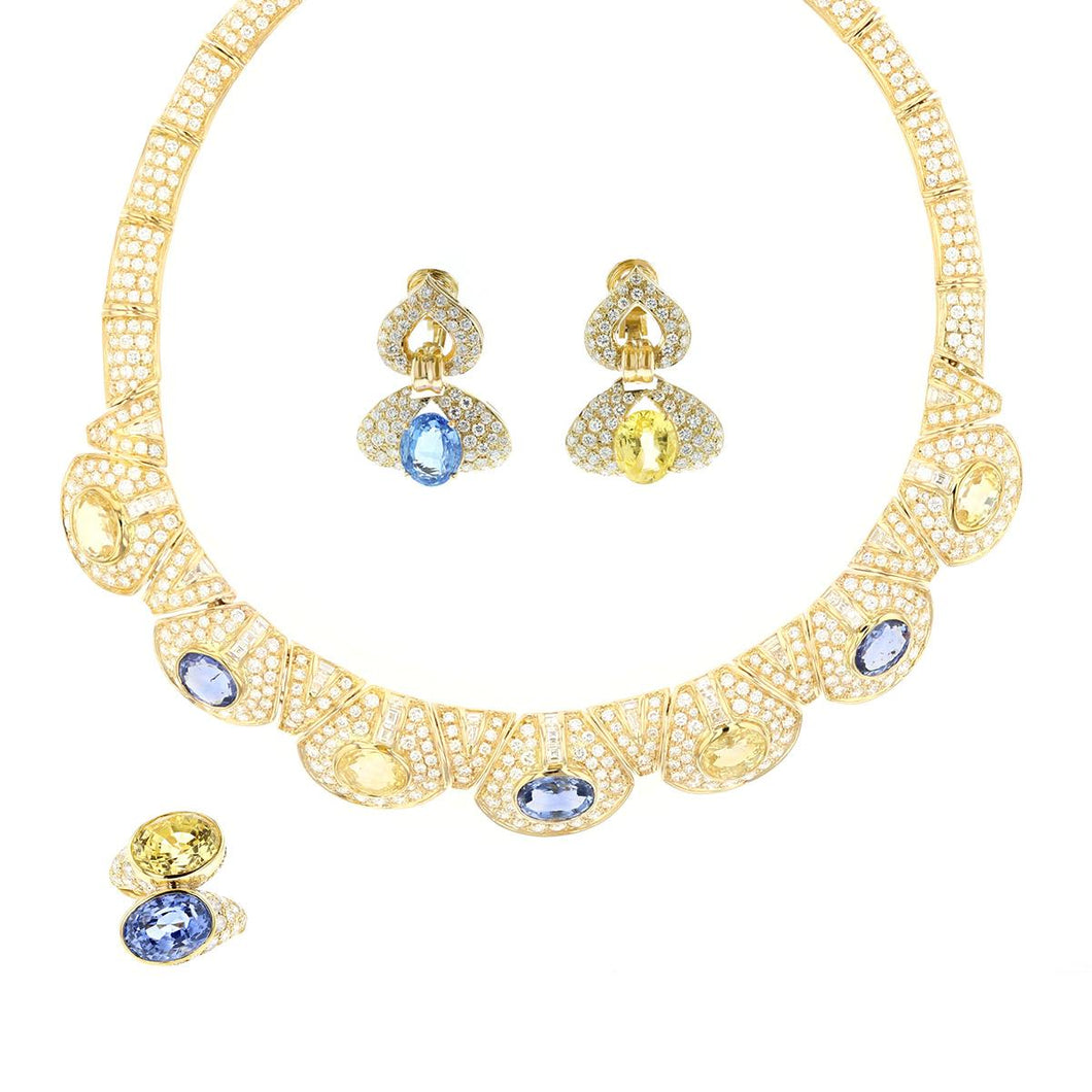Unheated Ceylon Sapphire and Diamond 18K Gold Jewelry Suite