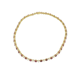 Vintage 1990s Tiffany & Co. 18K Gold Alternating Ruby and Diamond Cluster Necklace
