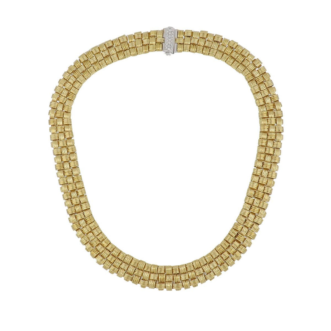 Estate Roberto Coin Woven 18K Gold Appassionata Necklace with Diamond Clasp