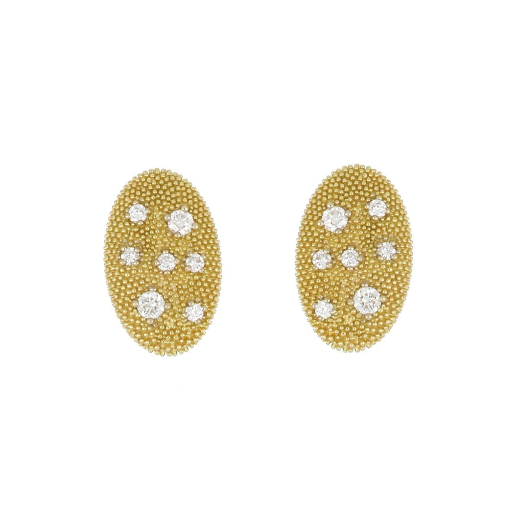 Italian 18K Gold Textured Earrings with Diamonds