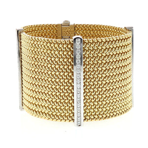 Wide Italian 18K Gold and Diamond Bracelet
