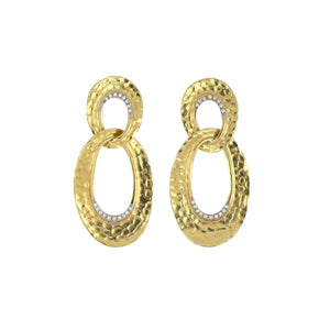 Italian 18K Gold Double Hoop Dangle Earrings with Diamonds