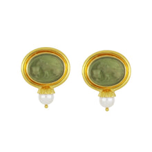 Load image into Gallery viewer, Estate Elizabeth Locke 18K Gold Venetian Glass Intaglio and Pearl Earrings
