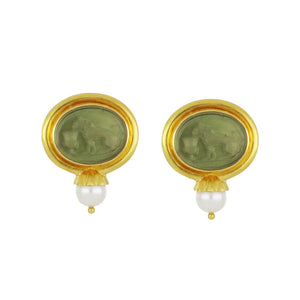 Estate Elizabeth Locke 18K Gold Venetian Glass Intaglio and Pearl Earrings