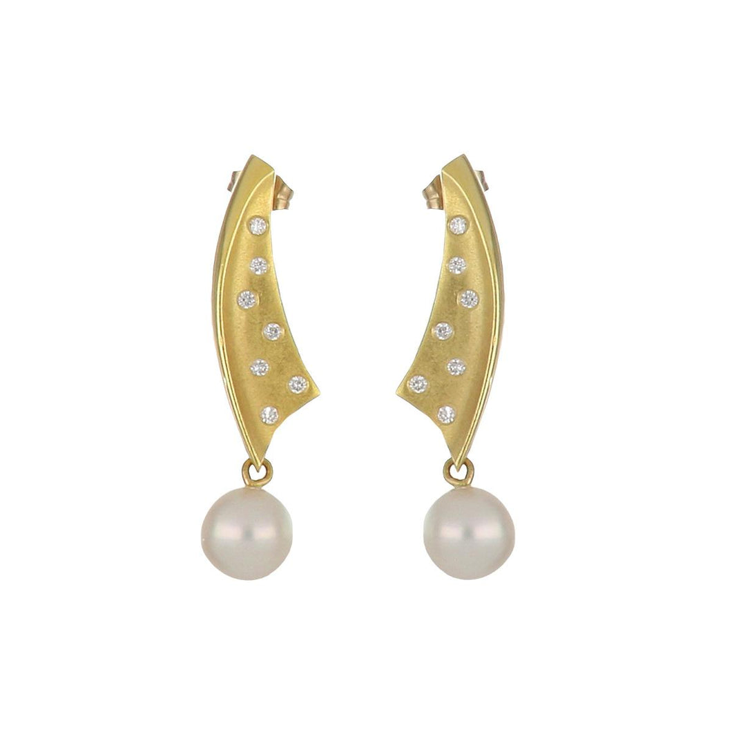 Estate 18K Gold Akoya Pearl Drop Earrings with Diamonds