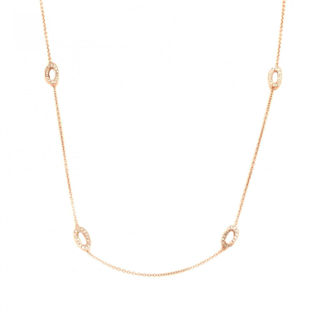 18K Gold Chain Necklace with Oval Pavé Diamond Stations