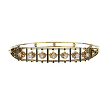 Load image into Gallery viewer, 1940s Victorian Revival 14K Gold Openwork Bracelet with Diamonds and Black Enamel Detail
