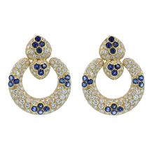 Load image into Gallery viewer, Estate Giovane 18K Gold Sapphire and Diamond Door Knocker Earrings
