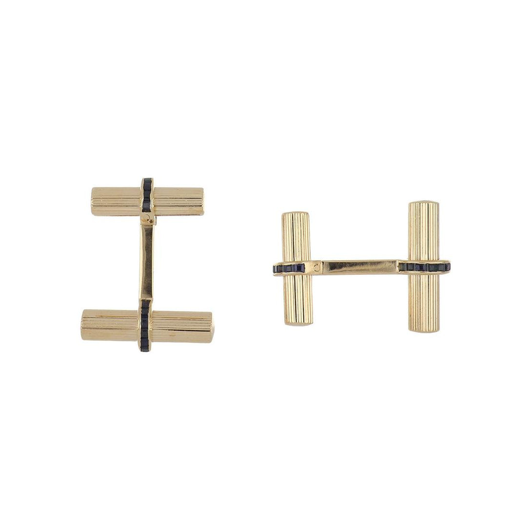 Estate 14K Gold Cylinder Cufflinks with Calibré-Cut Sapphires