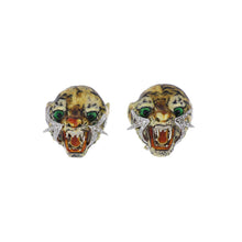 Load image into Gallery viewer, Important Vintage 1970s 18K Gold Enamel Wildcat Earrings with Diamonds
