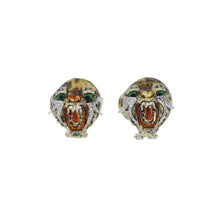 Load image into Gallery viewer, Important Vintage 1970s 18K Gold Enamel Wildcat Earrings with Diamonds
