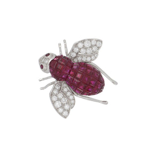 Estate Platinum Invisible-Set Ruby and Diamond Bee Pin