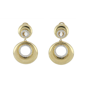 Estate 14K Gold Circular Disk Drop Earrings with Diamonds