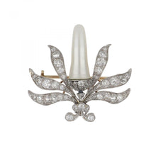 Load image into Gallery viewer, Late Victorian Platinum-Topped 14K Rose Gold Diamond and Pearl Brooch
