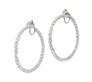 Important 18K White Gold Double-Sided Diamond Hoop Earrings