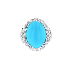 Important Estate 18K White Gold Natural Turquoise and Diamond Jewelry Suite