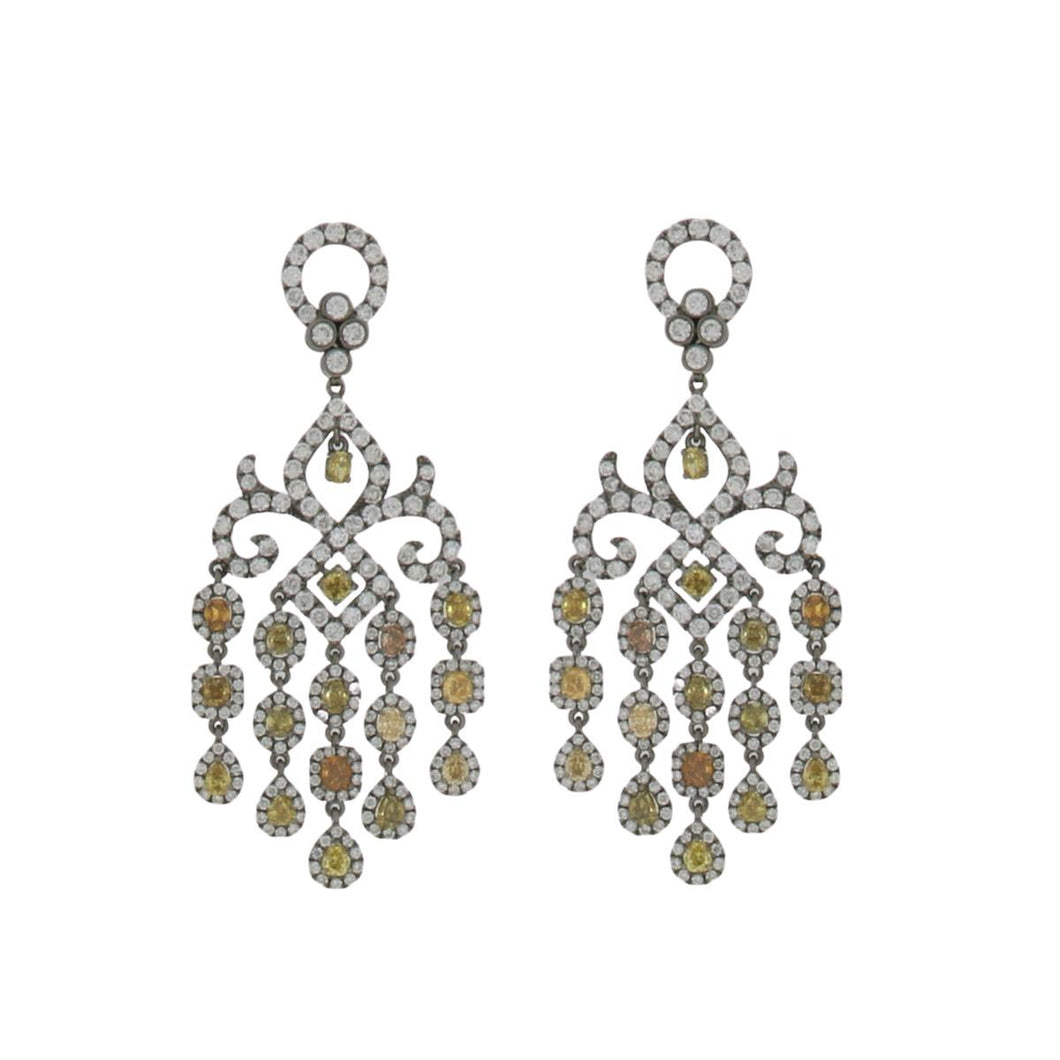 Estate 18K Blackened Gold Fancy-Colored Diamond Chandelier Earrings