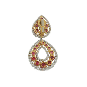 Vintage David Webb 18K Gold and Platinum Cabochon Ruby & Diamond Earrings